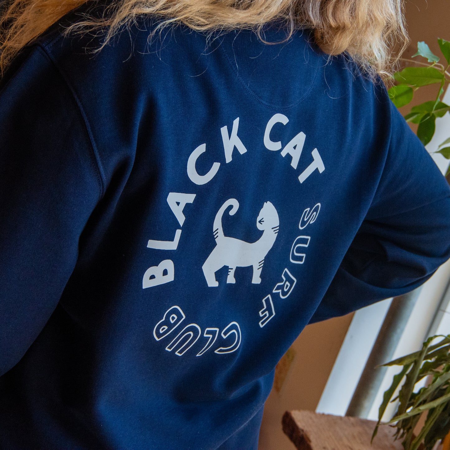 Black Cat Typography Sweatshirt
